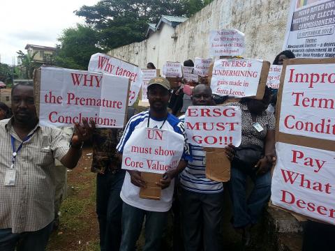 Protesting UN staff...