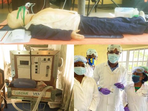 A photo collage of medical investions of two ventillators and a hand sanitiser by the USL