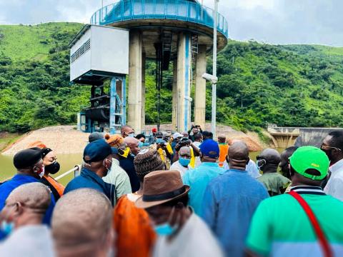 Government delegation on a visit to the Bumbuna Hydro plant