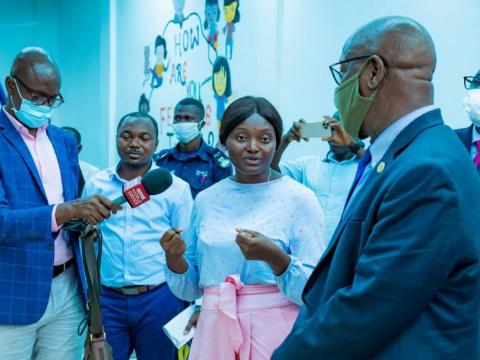 Dr Elizabeth in conversation with health minister Dr Austin Demby