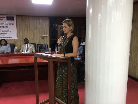 EU team lead, Serena Bertaina, speaking at the programme in parliament
