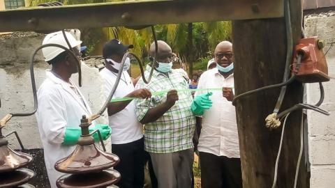 Energy Minister Kanja Sesay inaugurates one of the electricity transformers in Bo-1
