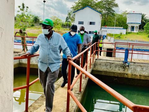 Finance Minister Jacob Jusu Saffa and SALWACO officials on a conducted tour of SALWACO facilities