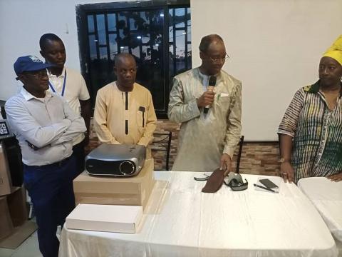 Minister of Higher Education, Prof Alpha Wurie making a presentation 