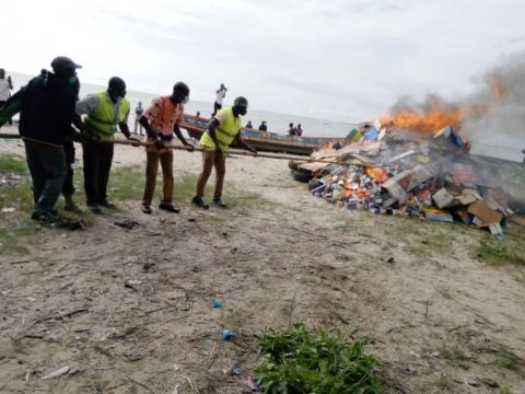 Illegal drugs being burnt by officials of the Pharmacy Board of Sierra Leone