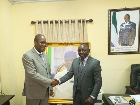 Information Minister, Mohamed Rahman Swaray, and Dr. Haron Mwangi, at the Ministry