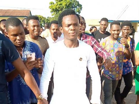 Joseph Amara Bangura together with his supporters at Kenema after the convention was put on hold