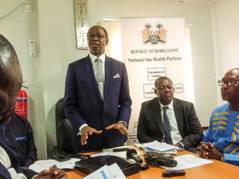Minister of Health, Dr Alpha Wurie, at the press conference on Monday