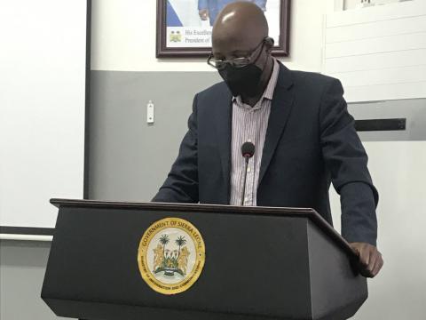 Minister of Works and Public Assets, Peter Bayuku Conteh at the Press Briefing