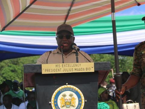 President Bio speaking at the Pujehun rally