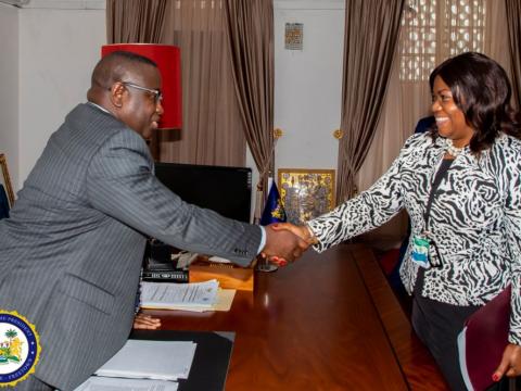 President Bio receiving outgoing IMF country boss Dr Masha