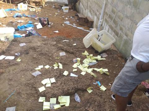 Scene of a polling center in Constituency 110 ransacked by thugs