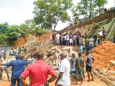 Scene of the collapsed building in Bo