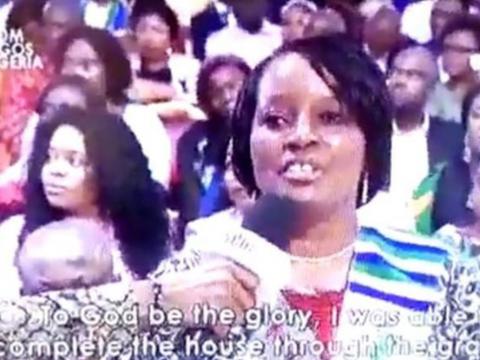 Screen grab of Edna Kargbo giving testimony in church 