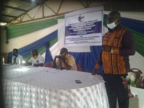 Transparency International's Program Manager, Edward Bankoloh Koroma, making statement at the event in Kenema