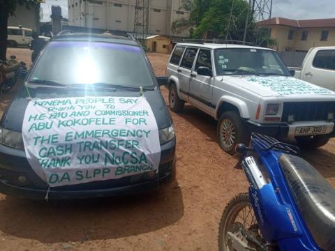 Vehicles used by protesters in Kenema at the police station