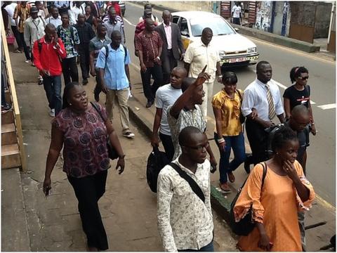 Journalists protesting on the streets of Freetown